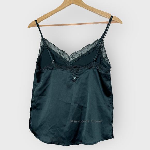 Abercrombie Satin Lace Cami Green Button Back Flowy Feminine Tank Top - Picture 7 of 7